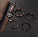Men's Retro Quartz Watch Set (5pcs) - Big Dial, Casual Sports
