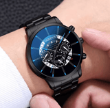 Men's Business Analog Quartz Watch & Leather Bracelet Set