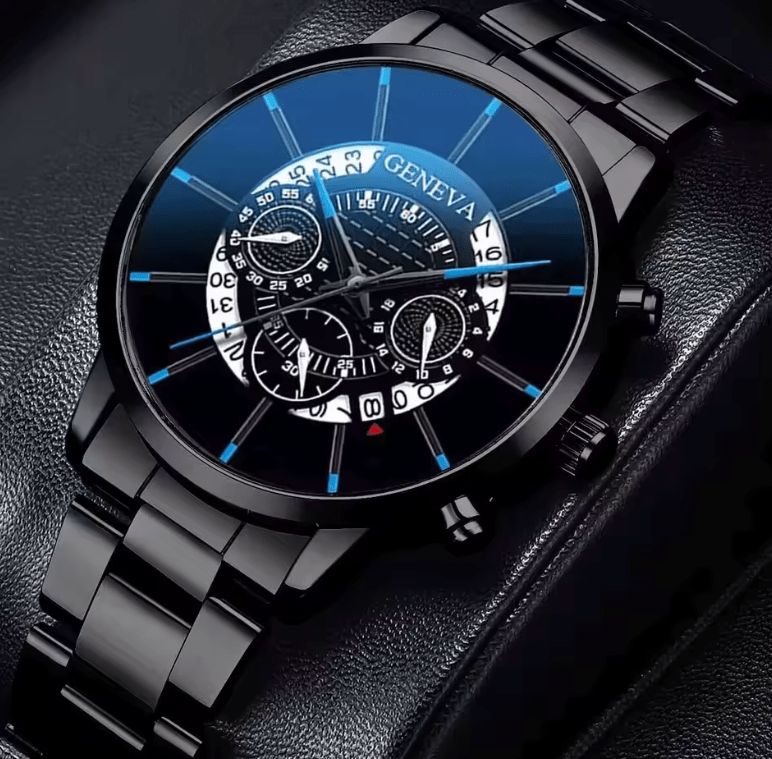 Men's Business Analog Quartz Watch & Leather Bracelet Set