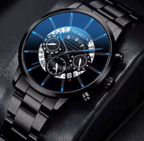 Men's Business Analog Quartz Watch & Leather Bracelet Set