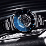 Men's Business Analog Quartz Watch & Leather Bracelet Set