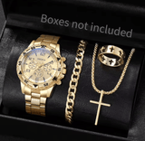 Men's 4-Piece Watch Set - Luxury Quartz, Business & Casual