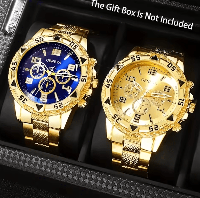 Men's Business Quartz Watch Set – Arabic Dial, Steel Band (2pcs)