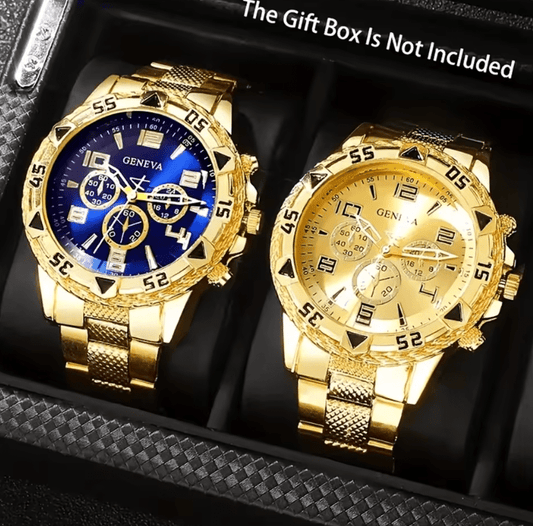 Men's Business Quartz Watch Set – Arabic Dial, Steel Band (2pcs)