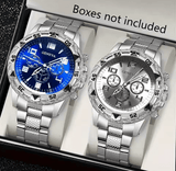 Men's Business Quartz Watch Set – Arabic Dial, Steel Band (2pcs)