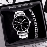 Men’s Quartz Watch & Bracelet Set – Silver Alloy Band