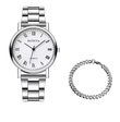 Men’s Quartz Watch & Bracelet Set – Silver Alloy Band
