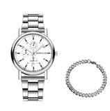 Men’s Quartz Watch & Bracelet Set – Silver Alloy Band