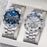 Men's Quartz Watch Set with Arabic Dial, Steel Band (2pcs)