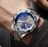 Men's Quartz Watch Set with Arabic Dial, Steel Band (2pcs)