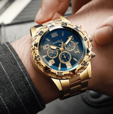 Men's Quartz Watch Set with Arabic Dial, Steel Band (2pcs)