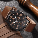 Men's 5-Piece Retro Big Dial Quartz Watch Set - Brown Leather