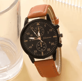 Men’s Brown Leather Quartz Watch & Bracelet Business Gift Set