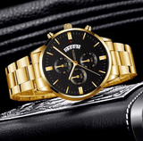 Men's Stainless Steel Quartz Watch Set with Bracelet & Chain
