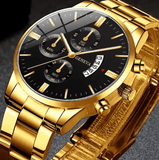 Men's Stainless Steel Quartz Watch Set with Bracelet & Chain
