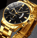 Men's Stainless Steel Quartz Watch Set with Bracelet & Chain