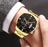 Men's Stainless Steel Quartz Watch Set with Bracelet & Chain