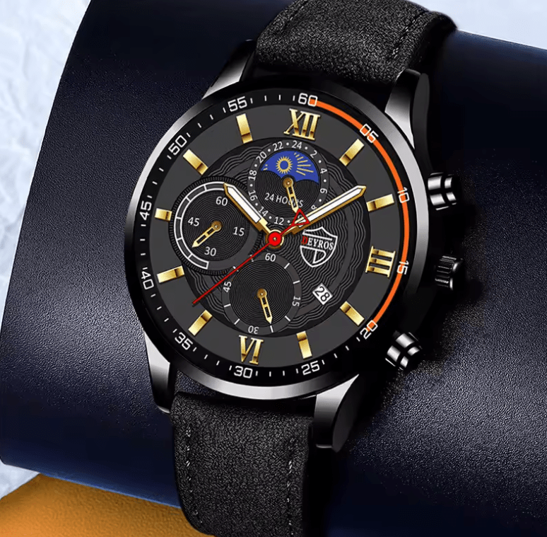 Men's 2‑Piece Quartz Watch Set – Business & Casual, Luminous