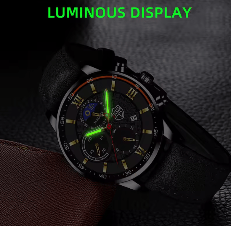 Men's 2‑Piece Quartz Watch Set – Business & Casual, Luminous