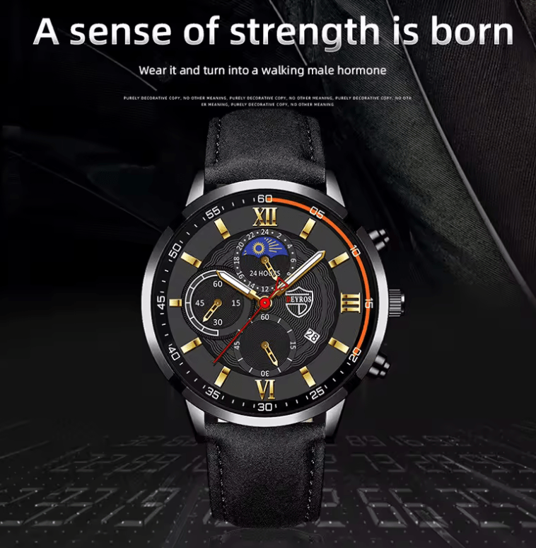 Men's 2‑Piece Quartz Watch Set – Business & Casual, Luminous