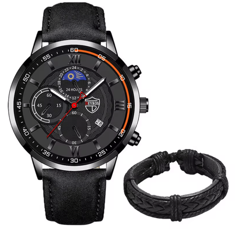 Men's 2‑Piece Quartz Watch Set – Business & Casual, Luminous