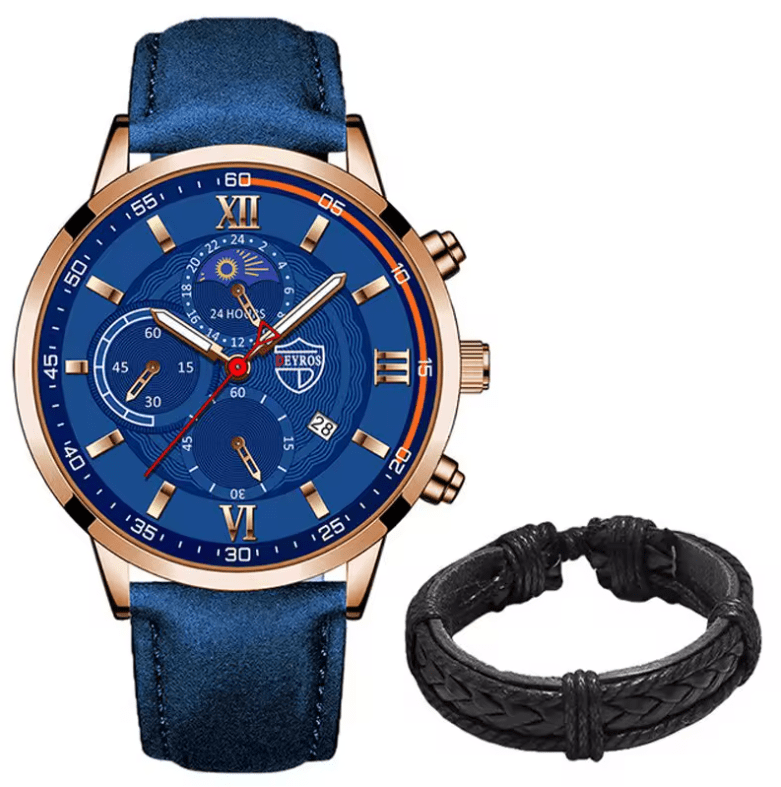 Men's 2‑Piece Quartz Watch Set – Business & Casual, Luminous