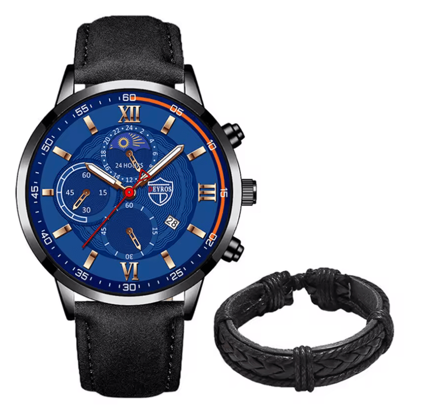 Men's 2‑Piece Quartz Watch Set – Business & Casual, Luminous