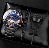Men's Quartz Watch 4-piece Set with Bracelet, Ring & Necklace