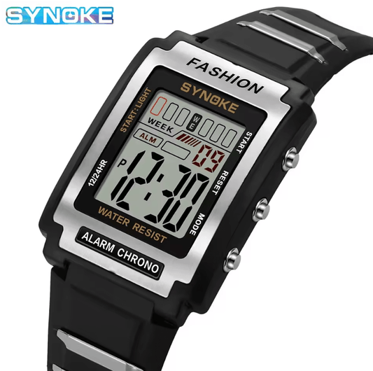 SYNOKE Men's Rectangular Digital Sports Watch, 50M Waterproof