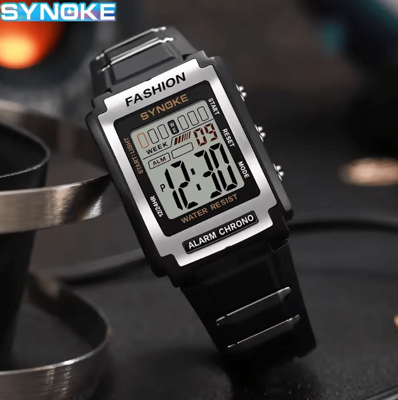 SYNOKE Men's Rectangular Digital Sports Watch, 50M Waterproof