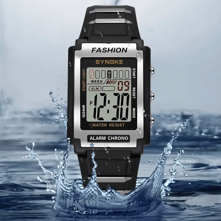 SYNOKE Men's Rectangular Digital Sports Watch, 50M Waterproof