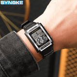 SYNOKE Men's Rectangular Digital Sports Watch, 50M Waterproof