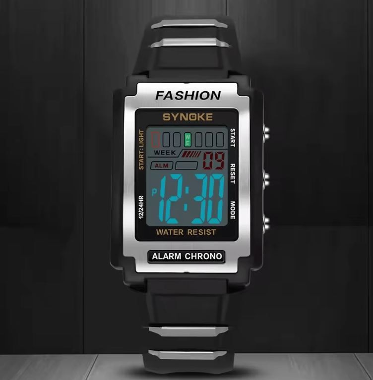 SYNOKE Men's Rectangular Digital Sports Watch, 50M Waterproof