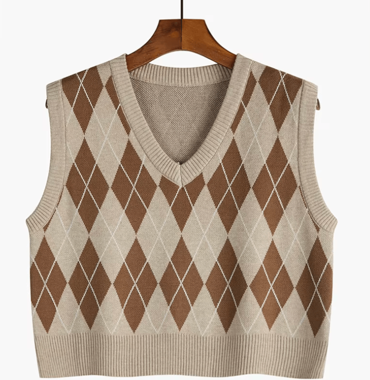 Stylish Women’s Plaid Vest – Knitted Sleeveless Crop Top for Autumn Outfits