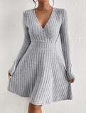 New Autumn/Winter 2024 Women’s Knit V-Neck Bodycon Midi Dress – Long Sleeve Casual Sweater Dress by VIRA Fashion