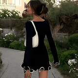 Elegant Round Neck Pleated Short Dress – Long Sleeve Slim Fit for Women by VIRA Fashion