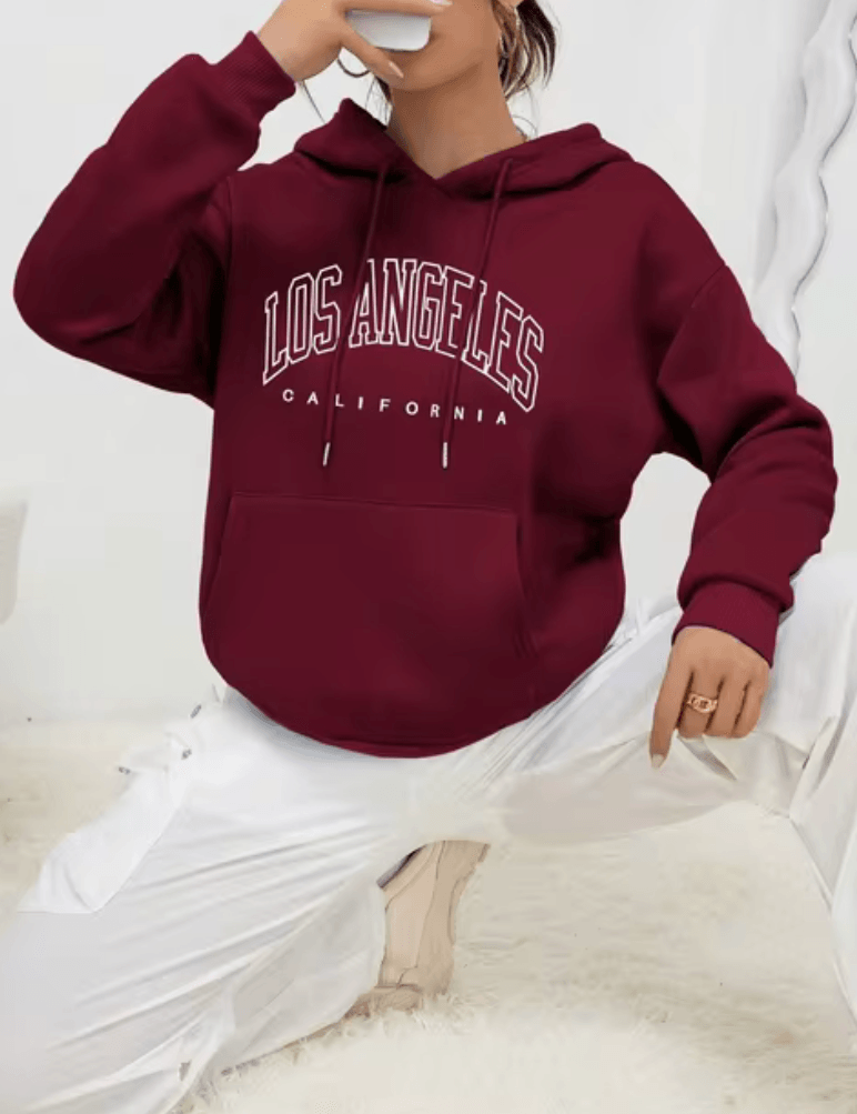 Los Angeles Art Letter Design Sweatshirt – Women’s Streetwear American Style Fleece Hoodie