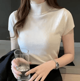 Women’s Half-High Neck T-Shirt Jumper – Elegant Casual Tops in Korean Style