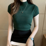 Women’s Half-High Neck T-Shirt Jumper – Elegant Casual Tops in Korean Style