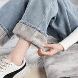 Versatile High-Waisted Fleece-Lined Straight-Leg Jeans for Petite Women