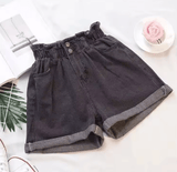 Women’s Elastic Waist Denim Shorts | Loose Fit Wide-Leg Korean A-Line Style