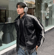 VIRA Fashion  Leather Jacket for Men - Racing Style with Patchwork Stripes