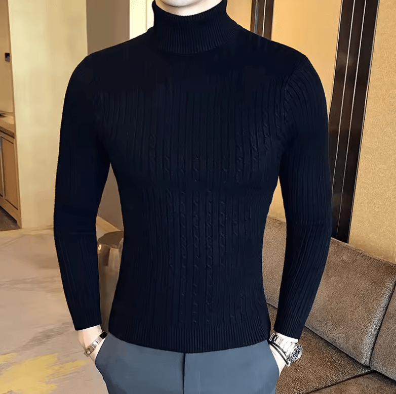 Men’s Slim Fit Turtleneck Sweater – Classic Solid Knit Winter Shirt