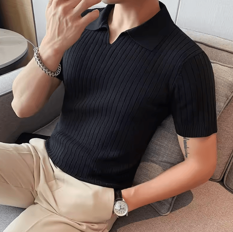 VIRA Fashion Men’s Ice Silk Polo Shirt - Slim Fit Short Sleeved Business Casual