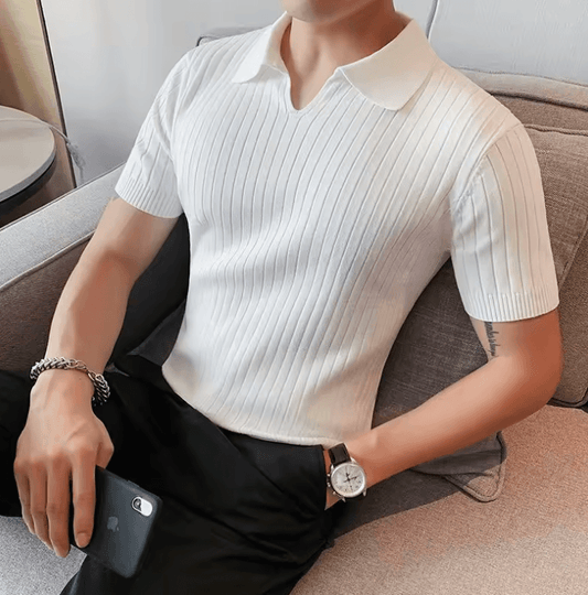 VIRA Fashion Men’s Ice Silk Polo Shirt - Slim Fit Short Sleeved Business Casual
