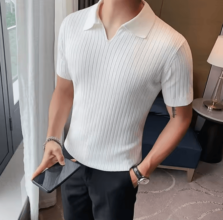 VIRA Fashion Men’s Ice Silk Polo Shirt - Slim Fit Short Sleeved Business Casual