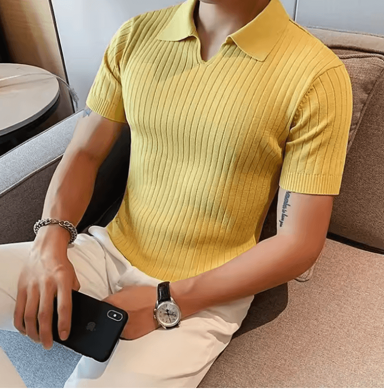 VIRA Fashion Men’s Ice Silk Polo Shirt - Slim Fit Short Sleeved Business Casual