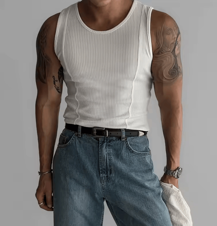 New Casual Stretch Slim Men’s Tank Tops - Solid Color Ribbed Vest