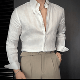 Men’s Fashionable British Long Sleeve Linen Shirt - Slim Fit & Breathable