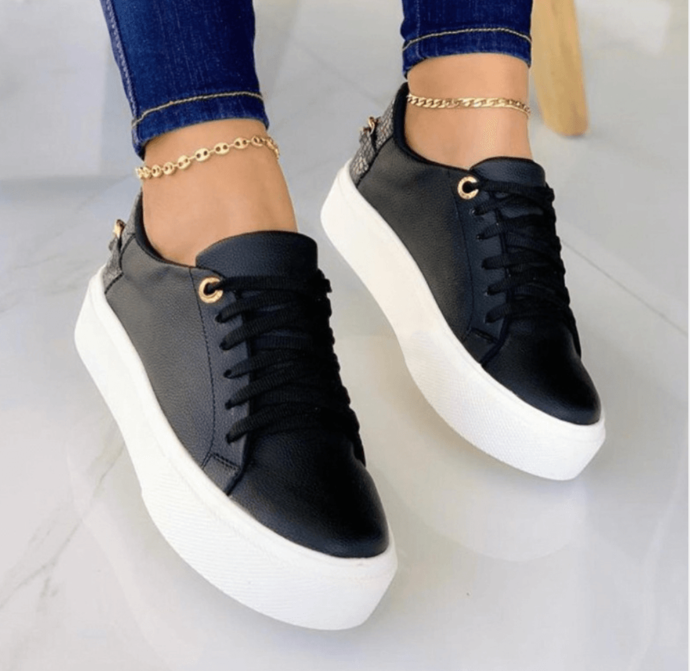 Round Head Cross Strap Thick Bottom Sneakers – Casual Low-Top Style